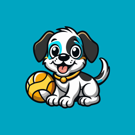 Vector Character Logo of an Adorable Puppy Playing Fetch with a Ballのイラスト素材