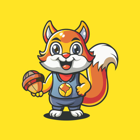 Adorable Squirrel Mascot Character Holding a Nut for Logo Designのイラスト素材