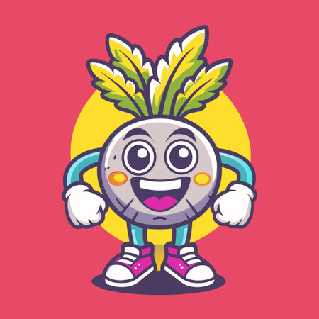 Adorable Cartoon Mascot Character of a Cute Radish with a Bright Smileのイラスト素材