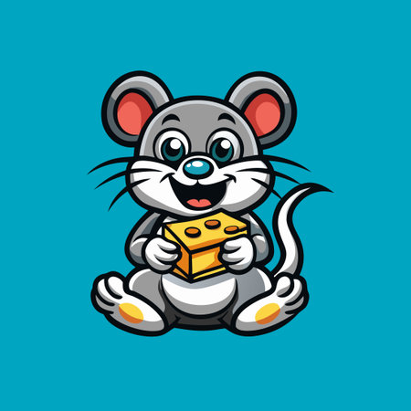 Adorable Rat Savoring Cheese in Logo Mascot Vector Illustrationのイラスト素材