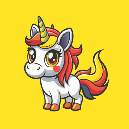 Enchanting Vector Cartoon of a Cute Unicorn Characterのイラスト素材
