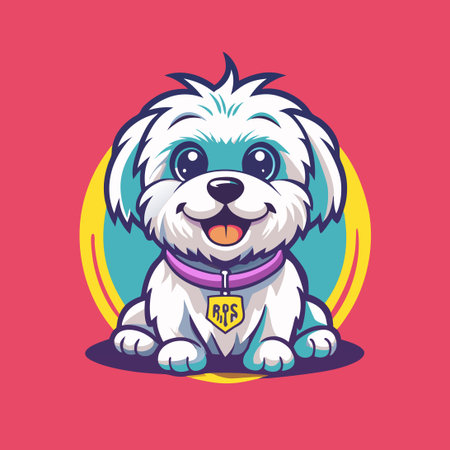Cute White Dog Vector Character: A Cartoon Illustration with a Playful Expressionのイラスト素材
