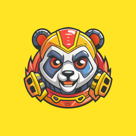 Futuristic Cyborg Panda Head Mascot Logo Vector Illustrationのイラスト素材
