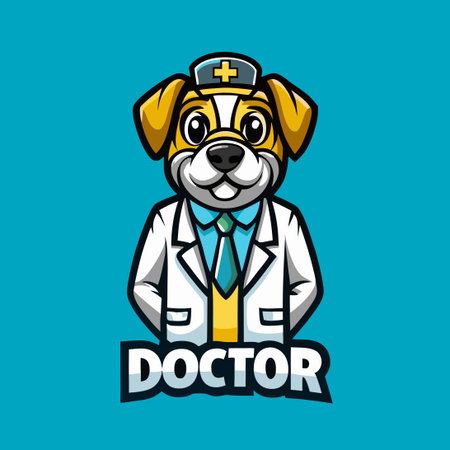 Cheerful Doctor Dog Cartoon Character Vector Mascot Illustrationのイラスト素材