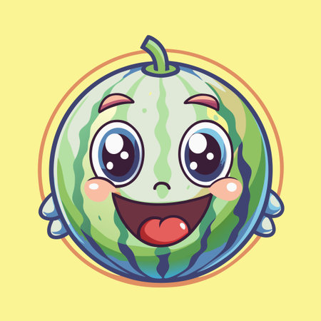 Adorable Mascot Character of a Cute Watermelon Emoji with a Vector Logoのイラスト素材