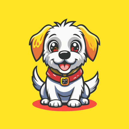 Adorable Cartoon Illustration of a White Dog with Vector Character Designのイラスト素材