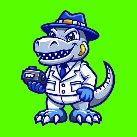 Cartoon Mascot Character Featuring Dinosaur and Gadget in Vector Formatのイラスト素材