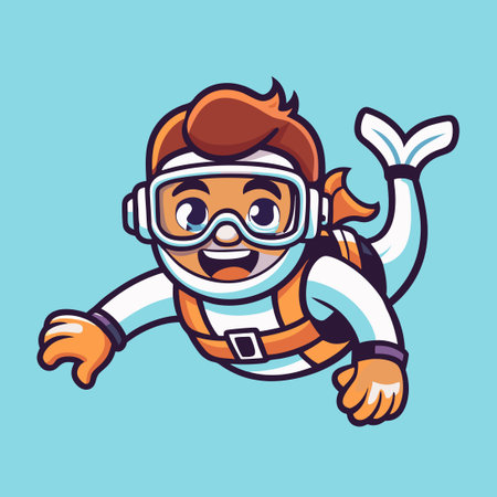 Cheerful Cartoon Mascot of a Boy Diving into Waterのイラスト素材