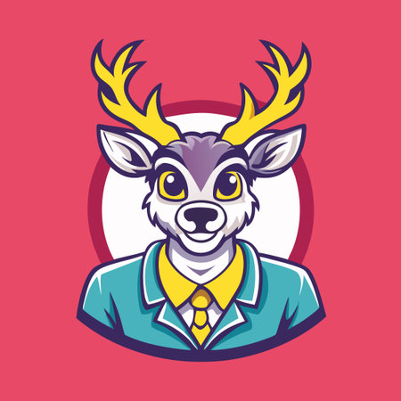 Cartoon Deer Head Mascot Vector Character Illustration for Your Business Brandingのイラスト素材