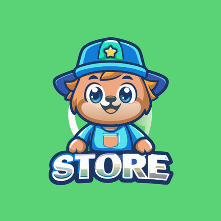 Adorable Cartoon Store Logo Mascot Character with Vector Illustrationのイラスト素材