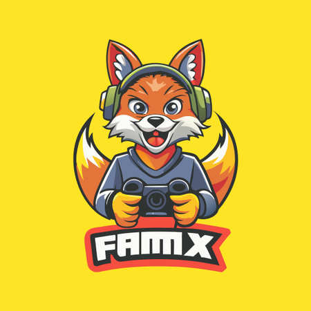 Cartoon Illustration of a Gamer Fox Vector Character with Headset and Controllerのイラスト素材