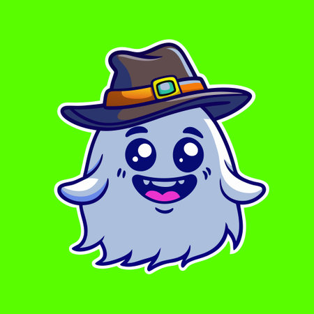 Cartoon Vector Illustration of a Humorous Purple Ghost with a Brown Hatのイラスト素材
