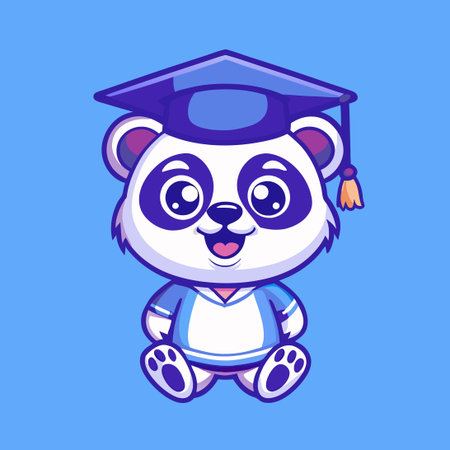 Cute Panda Graduation Ceremony with Certificate and Education Vector Illustrationのイラスト素材