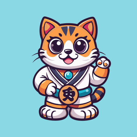 Adorable Japanese Cat Vector Mascot Character Cartoon in a Cute and Playful Poseのイラスト素材