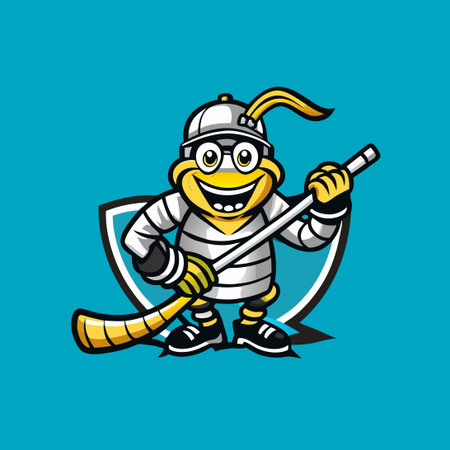 Mighty Hockey Shrimp Mascot with Simplified Design in Bold Colorsのイラスト素材