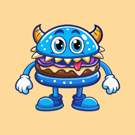 Cartoon Monster Burger Mascot Character with Ferocious Expressionのイラスト素材