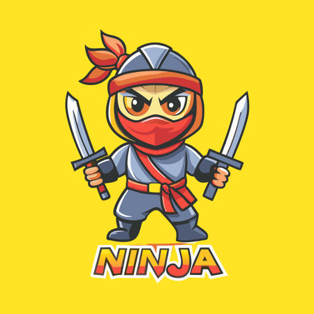 Retro Ninja Mascot with Cartoon Character Design for Brand Logos and Illustrationsのイラスト素材