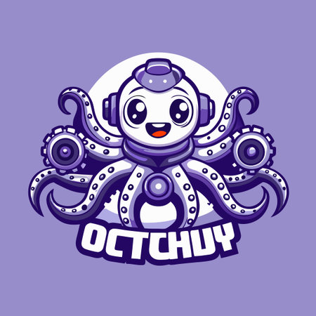 Mechanical Octopus Mascot Vector Logo Character for Tech Companiesのイラスト素材