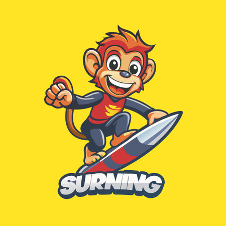 Cartoon Monkey Mascot Surfing with a Cheerful Expressionのイラスト素材