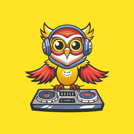 Vector Mascot Character of an Owl DJ with Cartoonish Illustrationのイラスト素材