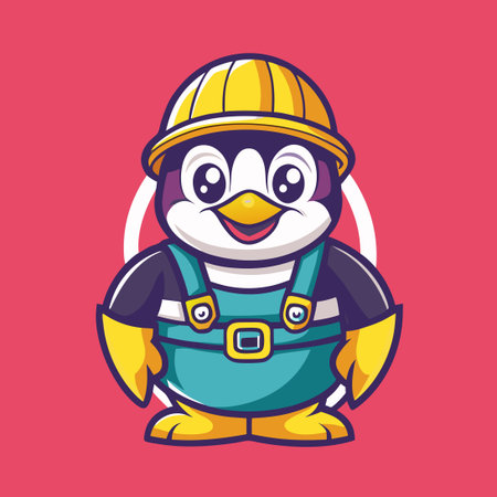Cartoon Vector Logo of a Builder Penguin Mascot Characterのイラスト素材