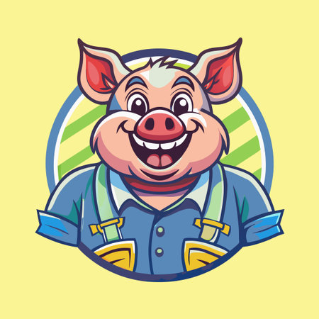 Cartoon-Style Mascot Logo Featuring a Joyful Pig Characterのイラスト素材