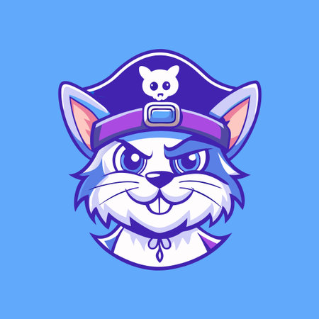 Fierce Pirate Cat Mascot Cartoon Logo Template with Saberのイラスト素材