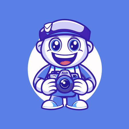 Cartoon-Style Vector Logo Featuring a Photographer Mascot Characterのイラスト素材