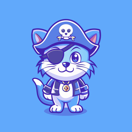 Adorable Pirate Cat Mascot with Eyepatch and Bandanna for Character Designのイラスト素材