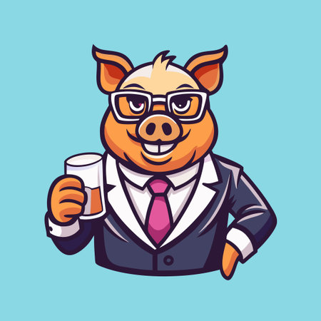 Corporate Pig Business Executive Enjoying a Drink After Workのイラスト素材