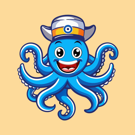 Red Octopus Adorned with a Jaunty Hat, Exuding Glee and Charmのイラスト素材