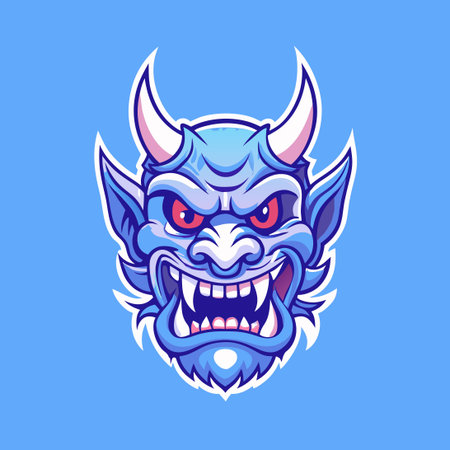 Vector Illustration of a Mascot with a Red Oni Head with Brown Hornsのイラスト素材