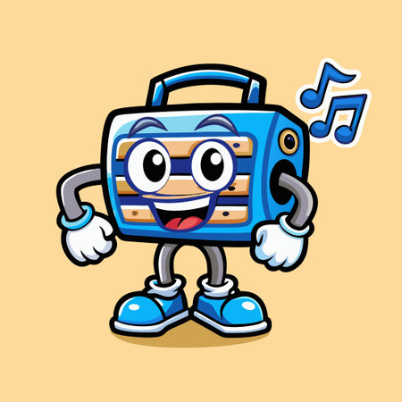 Portable Music Box Mascot Vector Logo Character in Cartoon Styleのイラスト素材