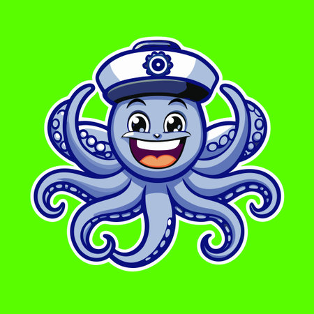 Red Octopus Character Wearing a Festive Hat with a Joyful Smileのイラスト素材