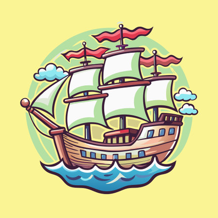 Vintage Style Vector Logo Character of a Sailing Ship with Intricate Detailsのイラスト素材