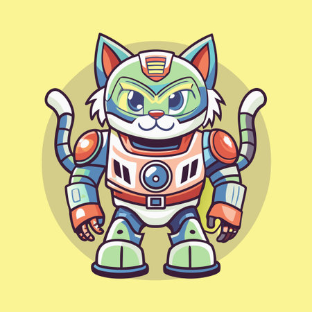 Vectorized Graphic of a Robotic Cat with a Mascot-like Persona and Cartoonish Featuresのイラスト素材