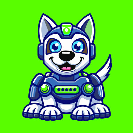 Futuristic Robot Dog Mascot with Vector Logo Design for Cartoon or Illustrationのイラスト素材