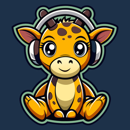 Sitting Giraffe Wearing Headphones: A Unique and Playful Logo Vector Graphicのイラスト素材