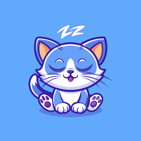 Sleepy Cat Logo Vector Mascot Character Cartoon Illustrationのイラスト素材