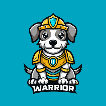 Adorable Puppy in Warrior Garb: A Courageous Canine Mascot Logoのイラスト素材