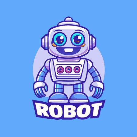 Retro-Themed Robot Character Mascot Logo Illustration with a Retrofuturistic Aestheticのイラスト素材