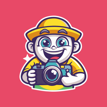 Photographer Kit Mascot Vector Logo Character with Cartのイラスト素材
