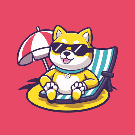 Cute Shiba Inu Relaxes on a Summer Getawayのイラスト素材