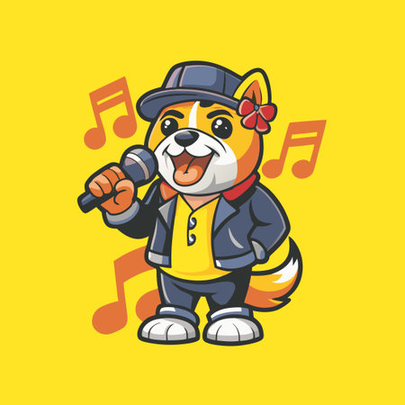 Cute and Cartoonish Character: Singing Dog Mascot with Vector Designのイラスト素材