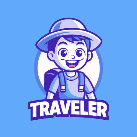 Adventurous Boy Character Logo in Vector Format for Mascot or Cartoonのイラスト素材