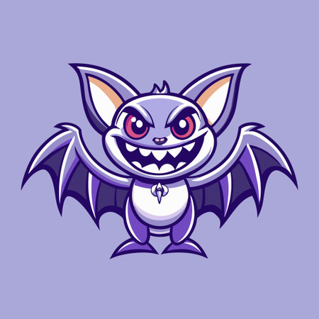 Smiling Happily, Mischievous Bat Cartoon Character Vector Designのイラスト素材