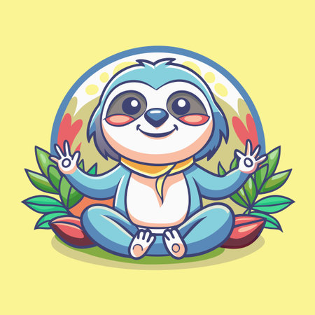 Adorable Cartoon Sloth Practicing Yoga in a Playful Poseのイラスト素材