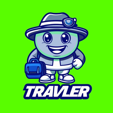 Traveling Character Icon: Cute Cartoon Mascot Vector Illustration for Car Rental and Travel Agenciesのイラスト素材
