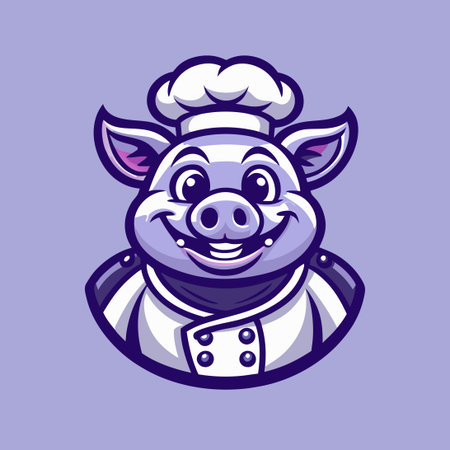 Vector Logo Illustration of a Cartoon Pig Chef Mascot with Whisk and Spatulaのイラスト素材