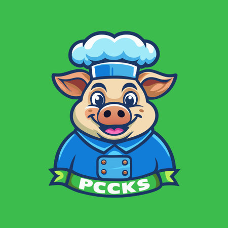 **** Vector Illustration of a Chef Pig Mascot Cartoon in a Cheerful Poseのイラスト素材